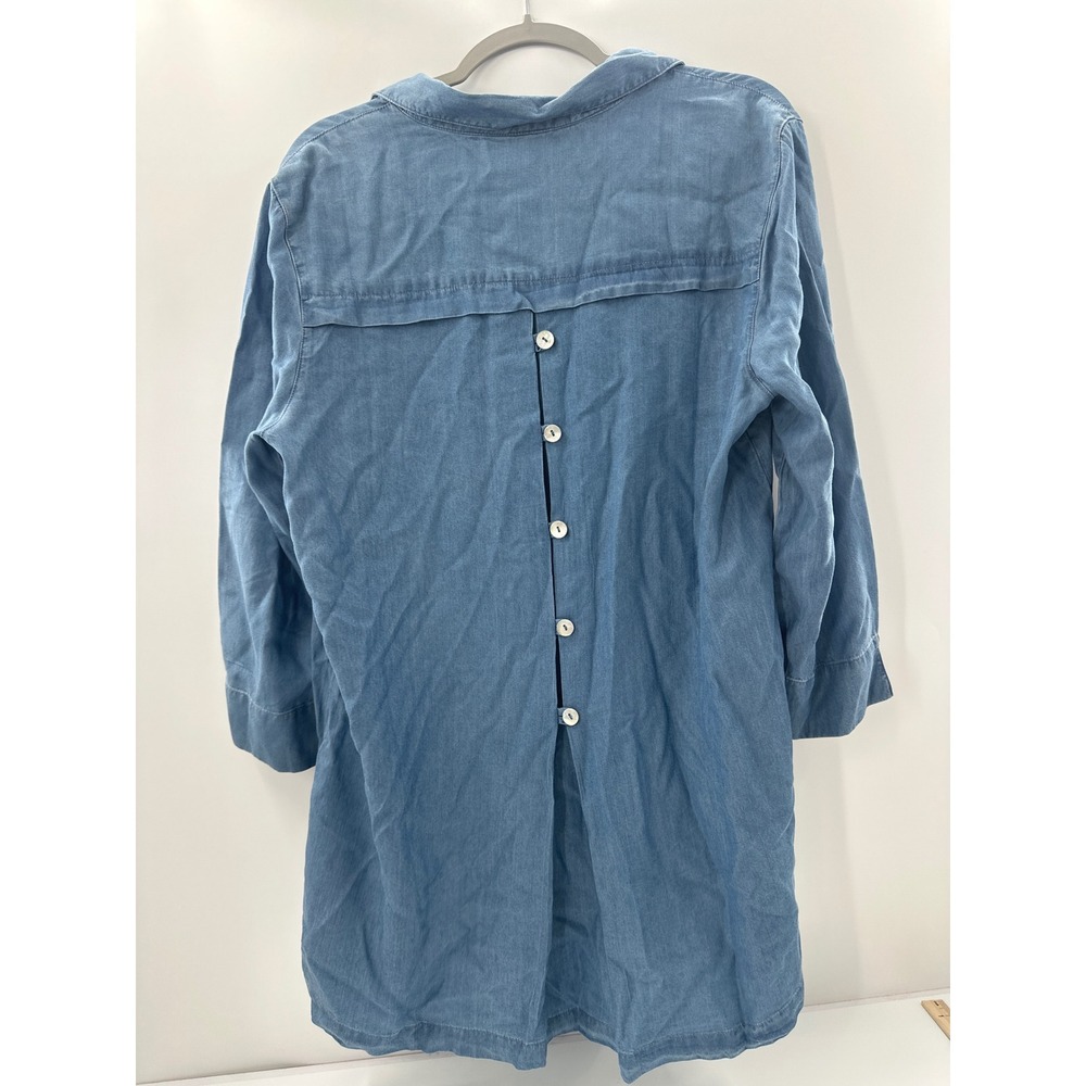 Zac & Rachel Womens Blue Denim Tunic Top 3/4 Sleeve Button Back L NWT - Picture 3 of 7